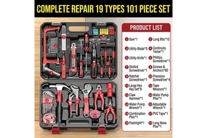 101pcs Household Hardware Manual Tool Set for Electrician & Woodworking Repair with Plastic Carrying Case