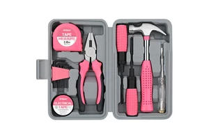 13pc Pink Carbon Steel Hand Tool Kit Set for Ladies Small Compact Home Repair Tool Box Case Customizable OEM Support