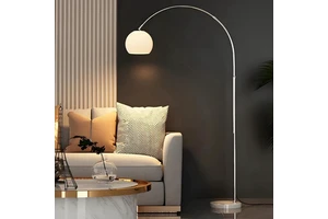 White Arched Floor Lamp Curved Dome Lampshade Adjustable Height Nordic Modern Standing Lamp with Pedal Switch for Living Room