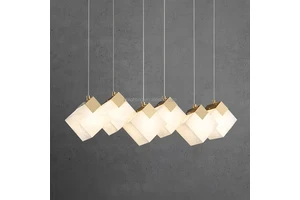 Simple Decorative square Lampshade Marble Copper Modern Home Restaurant Hanging Line Chandelier Alabaster Lamp