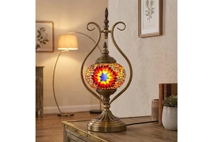 Turkish & Bohemian Style Handmade Mosaic Iron & Glass Table Lamp with E14 LED Bulb Base for Christmas Decoration