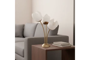 OEM ODM Modern Art Decorative Indoor Living Room Bedroom Corridor Glass Steel Windborne Flower Textured Warm White Table Lamp