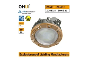 OHUI NEW Oil Marine Grade ATEX IECEx LED Explosion Proof Light IP66 5-Year Warranty ZONE 1/2 ZONE 21/22 Nema 4X T6 Ra80 13000lm