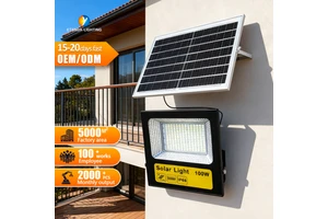 Outdoor 60W IP66 Solar LED Flood Light with Remote Control & Light Sensor Adjustable ABS Housing for Security Yard Wall Lighting