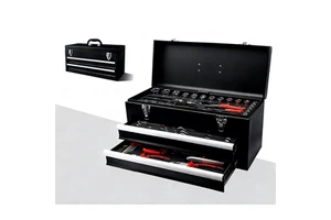 Metal Tool Box with Drawers Portable Steel Tool Box with Protective Liner and Latch Closure and Lock for Garage and Home