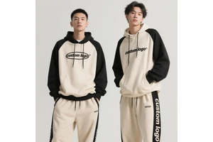 Clothing Supplier Custom Logo Embroidered Two Tone Raglan Sleeve Jacket Set Sweatsuits with Logo Hoodie and Sweatpants