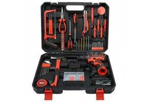 112PCS DIY Household Tool Set with Hex Wrench 12V Electric Drill-OEM Hand Tools in Tool Box (Repair Kit)