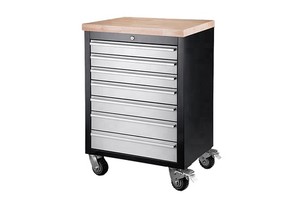 Rolling Tool Chest Tool Cabinet With Wheels And Keyed Locking System With Wood Counter Top And Drawers For Home Garage