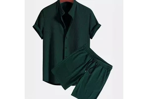 Summer European American Style Men's Casual Loose Multi-Color Beach Wear Short-Sleeved Suit Set