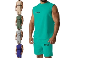 Summer Squash Sportswear Custom Logo Gym Tank Top And Shorts Two Piece Sets Tracksuit Oversized Short Sets For Men