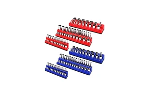 6pc Red Blue Metric Magnetic Socket Organizer Set, Holds Standard Size And Deep Size Sockets, Keeps Your Tool Box Organized