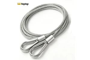 Custom Length Stainless Steel 304 Single Leg Pressed Wire Rope Assembly with Thimble and Hook for Heavy Duty Towing