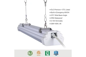 IP65 LED Tri-proof Light 4ft 36W DLC Premium ETL 270° Beam Built-in Emergency Dimmable Vapor Tight Warehouse Garage
