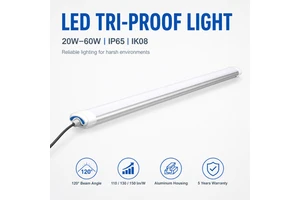 IP65 LED Tri Proof Light 20W-60W Aluminum Waterproof Linear Batten Light With CRI80 5-Year Warranty & Dimmable