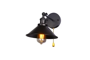 American Country Retro Flying Saucer Bamboo Hat Wall Lamp Cross-Border LED Iron Bar Restaurant Wall Pull Switch for Living Room