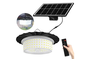 244-LED Solar-Powered Motion-Sensor Remote Control Pendant Light for Sheds Barns 5 Modes IP65 Waterproof for Courtyards Camping