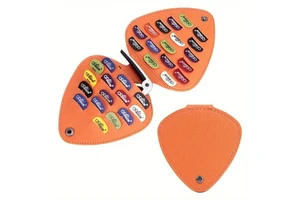 Guitar Picks Holder Case With 32 Pcs Picks for Acoustic Electric Guitar, Picks Storage Leather Bag, Gift for Guitar Players