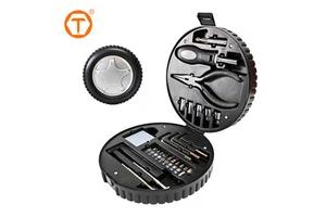 Gift Portable 24 Pcs Tyre Tire Shape Car Repair Metal Tool Kit Set Box