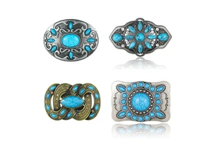 Stock Vintage Turquoise Plate Belt Buckles 40mm Western Cowboy Bohemian Elements Stylish Alloy Needle Detection BH Brand Men