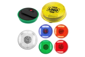 Promotional Round Flashing Reflector Light Logo Print Reflective Safety LED Warning Light Round Blinking Light With Back Clip