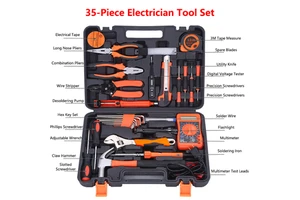 35-Piece Professional Electrician Tool Set with Carbon Steel Hand-Powered Multimeter Soldering Iron & Hard Case