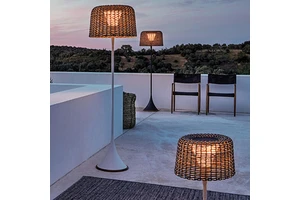 High Quality Aluminum Rattan Woven IP65 Waterproof 176CM Black and White Hotel Solar Garden Floor Lamp, Street Lights