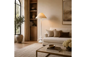 Modern Sculptural Linen Resin Floor Lamp with Tapered Shade for Bedroom Living Room Luxury Villa Custom Project Decor Light