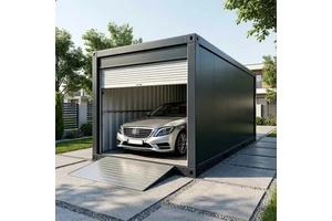 20ft Prefab Container Garage With Roll Up Door Ramp Flat Pack Detachable Steel Portable Car Shelter Carport