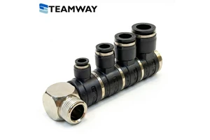 TEAMWAY Modular Pneumatic Manifold Block Quick Fitting Rotary Multi-Tube Hose Connector Air Push-in Joint Adapter