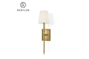 Cross-border Traditional American Luxury Hotel Villa Hallway Bedside Solid Brass Fabric Shade CE UL Certified Sconce Light