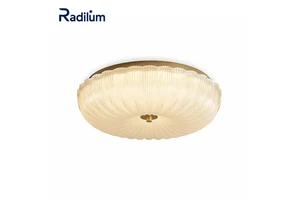 Art Deco Flush Mount Ceiling Light Luxury Bedroom Hallway Hotel Decor Fluted Glass Brass Base CE UL Dimmable Custom Ripple Lamp