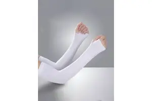Men Full Sleeve Arm Sleeves Cow Hide Solid White UPF15 Lightweight Eco-Friendly Customizable