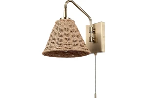 Cross-Border Hemp Rope Woven Wall Lamp Plug Swing Arm Rattan Bedroom Bedside Bohemian Lighting Fixtures