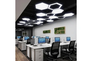 New Design Auto Detailing Shop Garage Lighting Hexagonal Mesh Panel Ceiling Led Hanging Aluminum Lights for Barbershop Showroom