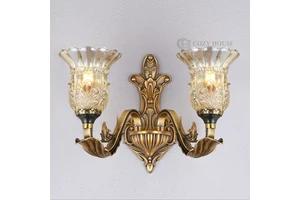 Retro Brass Wall Lamps, Carved Glass Bedroom Bedside Lamps, Corridor Living Room Background Wall Lamps
