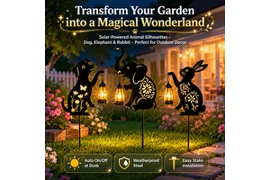 Wholesale Solar Lights Hollow Rabbit Dog Chicken Elephant Garden Ornament Plugin Custom Metal Decor Outdoor Art