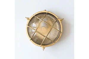 IP65 Round Brass Cage Outdoor Wall Lamp With Ribbed Glass Shade for Indoor Ceiling Bedroom Hallway With CE/CE Certified
