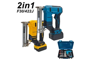 Cordless Brad Nail Gun 21V Lithium Battery 2-in-1 Electric Stapler and Nailer F30 Portable Power Nailer for DIY Woodworking