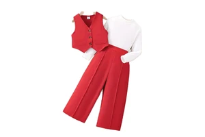Custom Western-Style Daily Fashion for Girls Children's Casual Set with Long Sleeves Loose Wide Leg Pants Solid Pattern