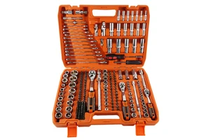 216-Piece Sleeve Set with Chrome Plated Combination Wrenches Sockets & Ratchets Plastic Case-Factory Direct