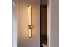 JACKSUN Modern Long Linear LED Brass Finish Wall Sconce Warm White Grille Lamp Hallway Lounge Hotel Lobby Bedside Wall Lamp