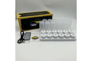 12 Pack USB Rechargeable Wedding Events Party Restaurant Decoration Flicker Yellow LED Tea Light Candle Light with Plastic Cup