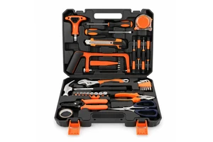 17 Piece Household Tool Set Scissors Wire Stripper Digital Tester T-Handle Ratchet Socket Bit Kit Black Case Home Repair OEM
