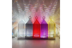 Rechargeable RGB Crystal House Lantern Lamp, 16 Million Colors Dimmable LED Projection Night Light for Bedroom Bar Party