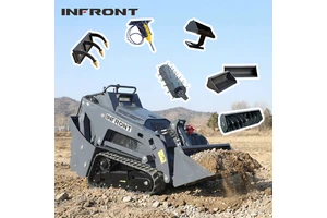 INFRONT 1000 Mini SkidSteer Loader With Hydraulic Attachments Stump Grinder/brush Cutter/hydraulic Grapple/fork/trencher/leveler