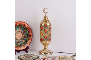 Turkish-Bohemian Style Stained Glass Gold Table Lamp with E14 Bulb Base for Christmas Decorations