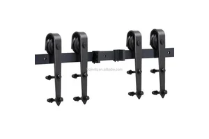 BOJIN 12Ft Sliding Barn Door Hardware Set Black Steel Antique Style Double Track Kit System 5 Year Warranty