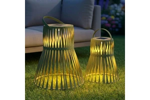 Sigarten In Stock Solar & USB Charging Outdoor Large Lantern Waterproof Boho Synthetic Rattan Garden Lanterns For Spa Garden