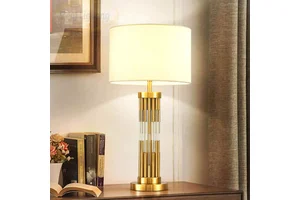 Fabric Shade Reto Desk Light Dining Room Hotel Bedroom Bedside Study Glass Gold Table Lamps