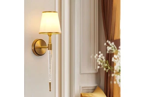American Brass Retro Wall Lamp for Indoor Living Room Bedroom Bedside Villa Hotel Corridor Hallway LED Light Source